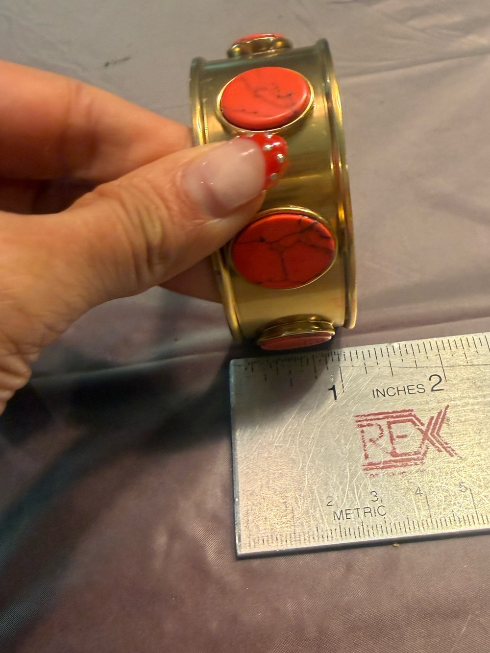 kate spade Bright and Bold Gold Cuff Bracelet with Coral Red Stones & Dustbag - Picture 3 of 9